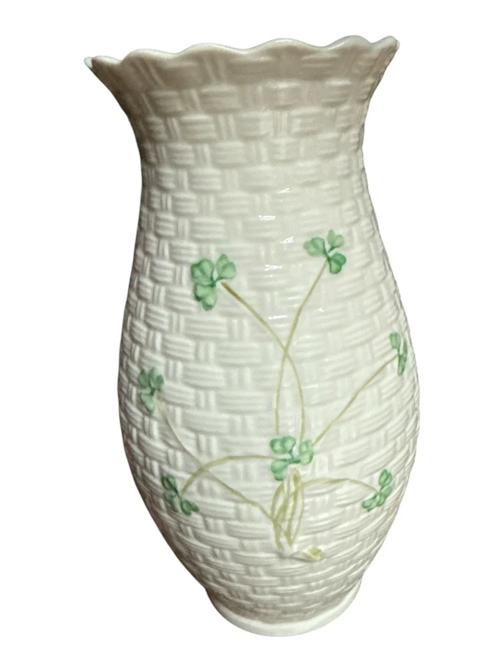 Belleek Kylemore‎ Shamrock Basketweave Vase 8 Inch Vintage 7th Period 80s 90s